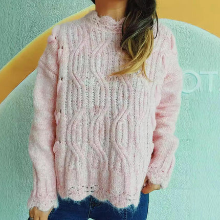 Loose Fashion Lazy Style Cable Knit Sweater Women's Pullover Casual Knitted Top