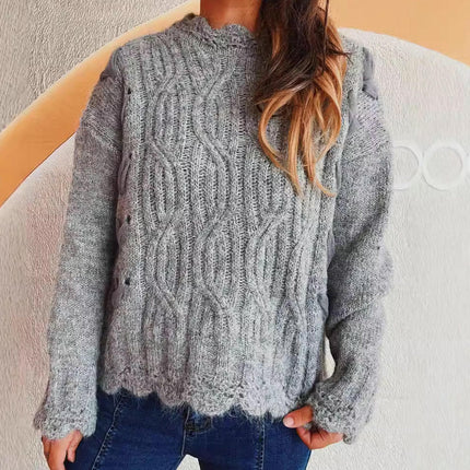 Loose Fashion Lazy Style Cable Knit Sweater Women's Pullover Casual Knitted Top