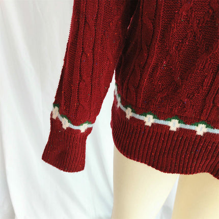 Round Neck Loose Pullover Casual Knitted Sweater Women's Cable Knit Christmas Sweater