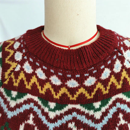 Round Neck Loose Pullover Casual Knitted Sweater Women's Cable Knit Christmas Sweater