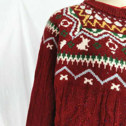Round Neck Loose Pullover Casual Knitted Sweater Women's Cable Knit Christmas Sweater