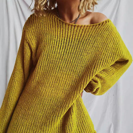 Women's Autumn Solid Color Simple Pullover Sweater Loose Round Neck Thin Knitted Sweater