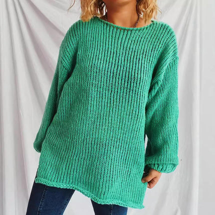 Women's Autumn Solid Color Simple Pullover Sweater Loose Round Neck Thin Knitted Sweater