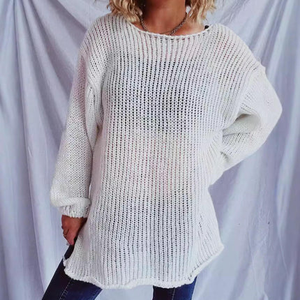 Women's Autumn Solid Color Simple Pullover Sweater Loose Round Neck Thin Knitted Sweater