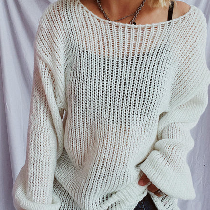 Women's Autumn Solid Color Simple Pullover Sweater Loose Round Neck Thin Knitted Sweater