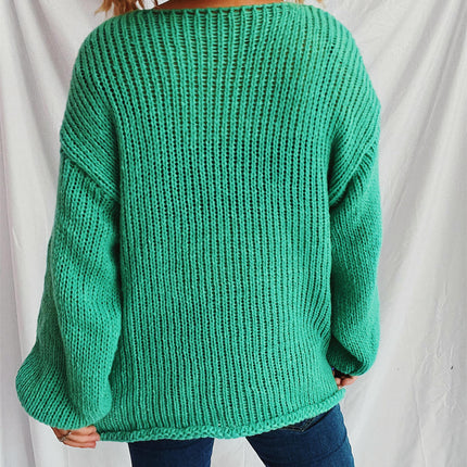 Women's Autumn Solid Color Simple Pullover Sweater Loose Round Neck Thin Knitted Sweater