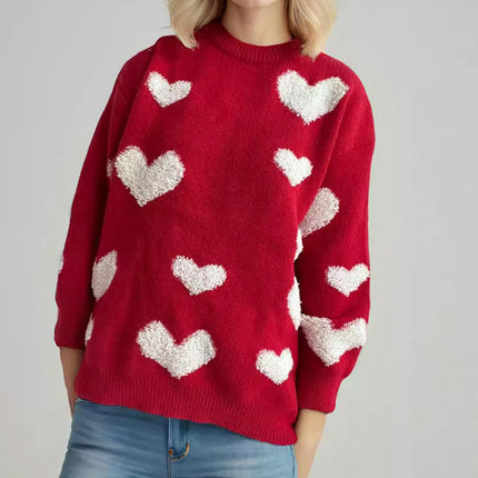 Love Valentine's Day Large Size Sweater Round Neck Knitted Pullover Sweater Women