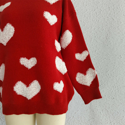 Love Valentine's Day Large Size Sweater Round Neck Knitted Pullover Sweater Women