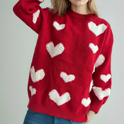 Love Valentine's Day Large Size Sweater Round Neck Knitted Pullover Sweater Women