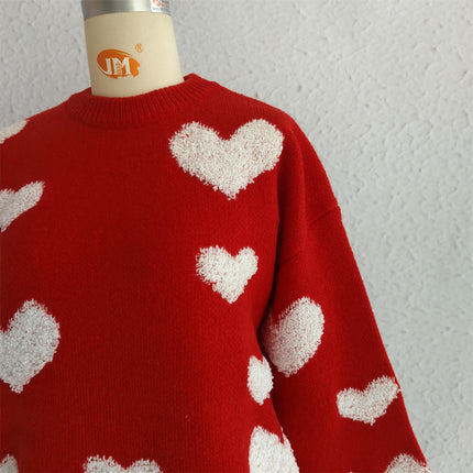 Love Valentine's Day Large Size Sweater Round Neck Knitted Pullover Sweater Women