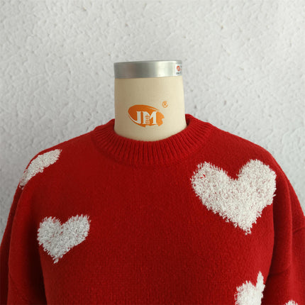 Love Valentine's Day Large Size Sweater Round Neck Knitted Pullover Sweater Women