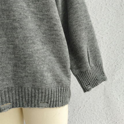 Women's Back Cartoon Character Embroidered Sweater Round Neck Long Sleeve Loose Knit Top
