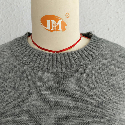 Women's Back Cartoon Character Embroidered Sweater Round Neck Long Sleeve Loose Knit Top