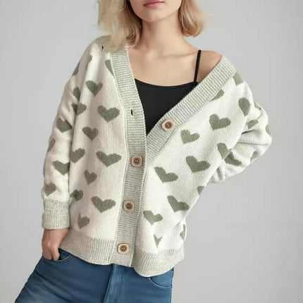 Autumn and Winter Love Sweater Cardigan Loose Knitted Button Cardigan for Women