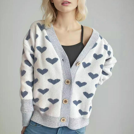 Autumn and Winter Love Sweater Cardigan Loose Knitted Button Cardigan for Women