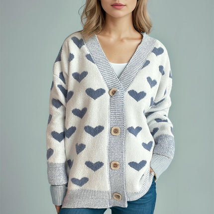 Autumn and Winter Love Sweater Cardigan Loose Knitted Button Cardigan for Women