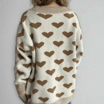 Autumn and Winter Love Sweater Cardigan Loose Knitted Button Cardigan for Women