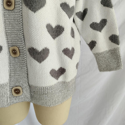 Autumn and Winter Love Sweater Cardigan Loose Knitted Button Cardigan for Women