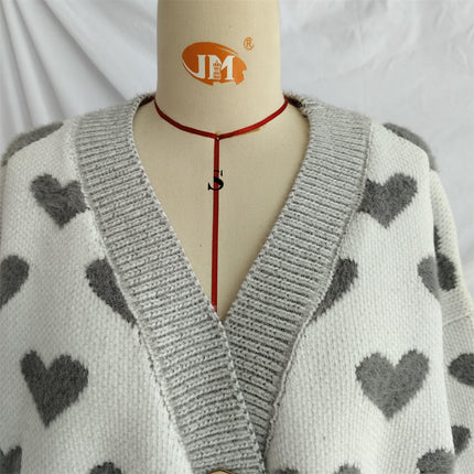 Autumn and Winter Love Sweater Cardigan Loose Knitted Button Cardigan for Women