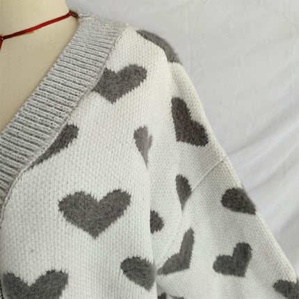 Autumn and Winter Love Sweater Cardigan Loose Knitted Button Cardigan for Women