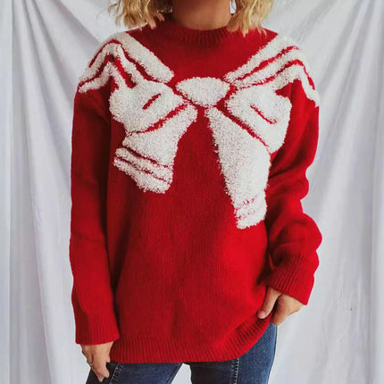 Women's Autumn and Winter Long Sleeve Loose Pullover Sweater With Big Bow