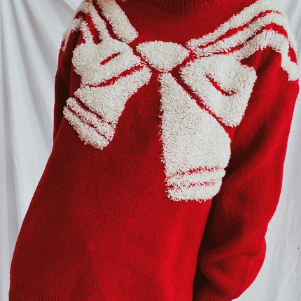 Women's Autumn and Winter Long Sleeve Loose Pullover Sweater With Big Bow