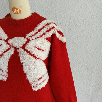 Women's Autumn and Winter Long Sleeve Loose Pullover Sweater With Big Bow