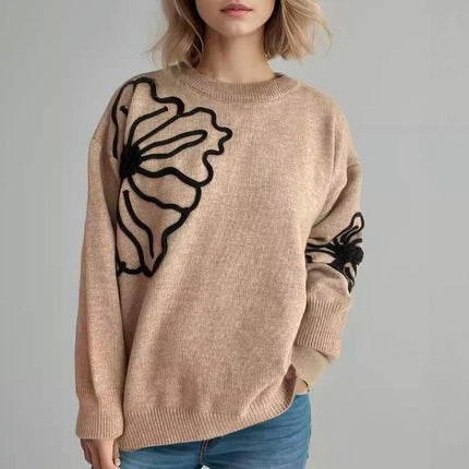 Women's Floral Mock Neck Long Sleeve Sweaters Dressy Casual Cute Pullover Knit Tops