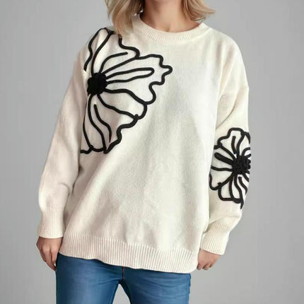 Women's Floral Mock Neck Long Sleeve Sweaters Dressy Casual Cute Pullover Knit Tops
