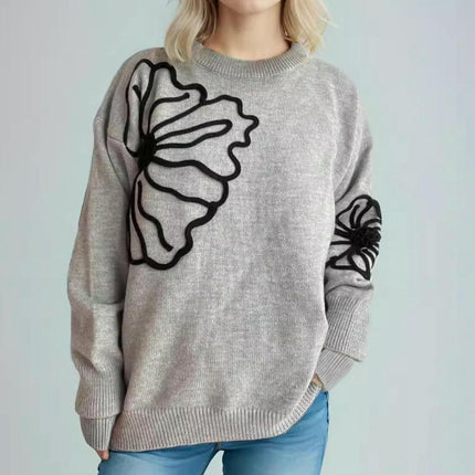 Women's Floral Mock Neck Long Sleeve Sweaters Dressy Casual Cute Pullover Knit Tops