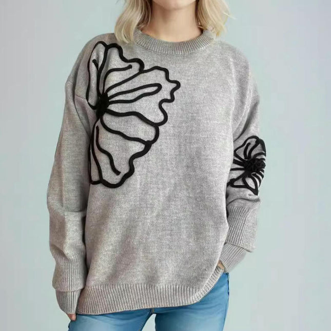 Women's Floral Mock Neck Long Sleeve Sweaters Dressy Casual Cute Pullover Knit Tops