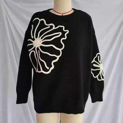 Women's Floral Mock Neck Long Sleeve Sweaters Dressy Casual Cute Pullover Knit Tops