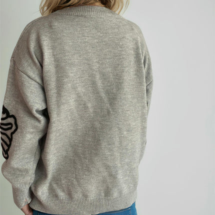 Women's Floral Mock Neck Long Sleeve Sweaters Dressy Casual Cute Pullover Knit Tops
