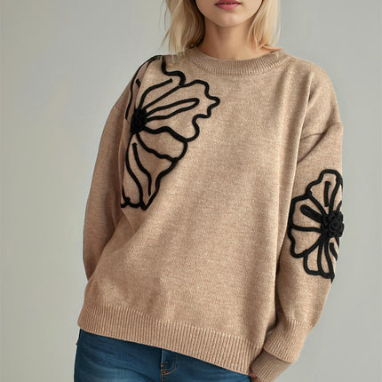 Women's Floral Mock Neck Long Sleeve Sweaters Dressy Casual Cute Pullover Knit Tops