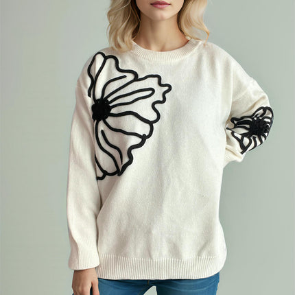 Women's Floral Mock Neck Long Sleeve Sweaters Dressy Casual Cute Pullover Knit Tops