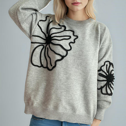 Women's Floral Mock Neck Long Sleeve Sweaters Dressy Casual Cute Pullover Knit Tops