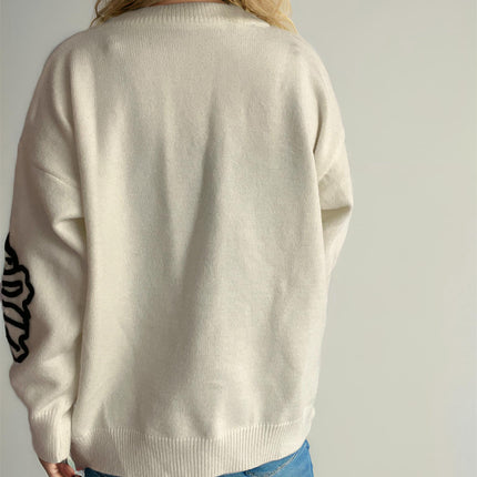 Women's Floral Mock Neck Long Sleeve Sweaters Dressy Casual Cute Pullover Knit Tops