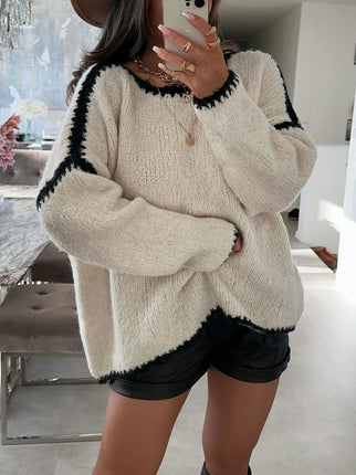 Winter Round Neck Pullover Bat Sleeve Casual Knitted Sweater Top for Women