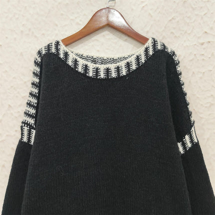Winter Round Neck Pullover Bat Sleeve Casual Knitted Sweater Top for Women