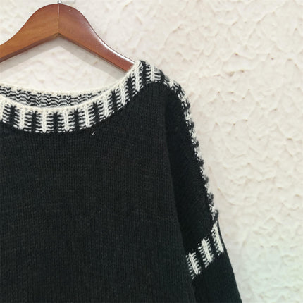 Winter Round Neck Pullover Bat Sleeve Casual Knitted Sweater Top for Women
