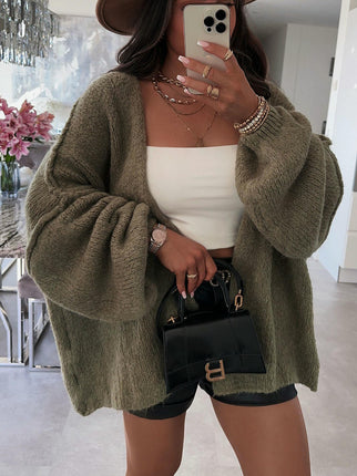 Casual Loose Solid Color Chunky Knit Oversized Cardigan Sweater Jacket Women