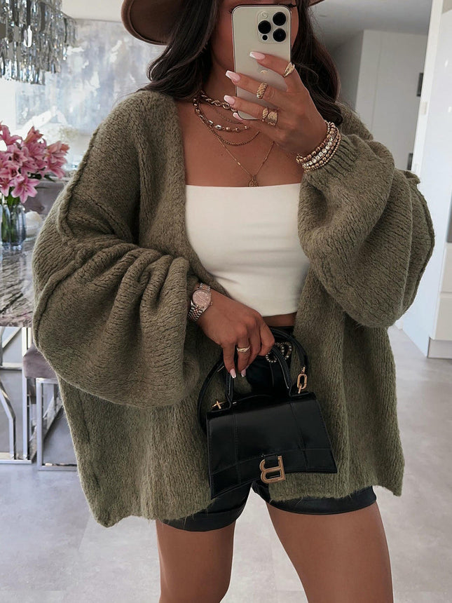 Casual Loose Solid Color Chunky Knit Oversized Cardigan Sweater Jacket Women