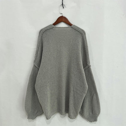 Casual Loose Solid Color Chunky Knit Oversized Cardigan Sweater Jacket Women