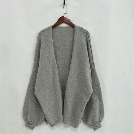 Casual Loose Solid Color Chunky Knit Oversized Cardigan Sweater Jacket Women