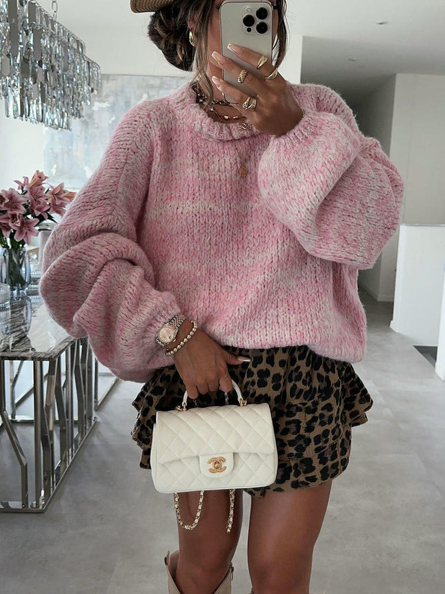 Loose Blended Pullover Sweater Women's Round Neck Autumn and Winter Long Sleeve Floral Top