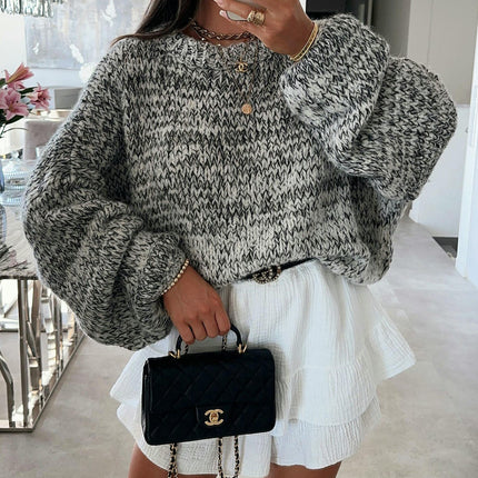 Loose Blended Pullover Sweater Women's Round Neck Autumn and Winter Long Sleeve Floral Top