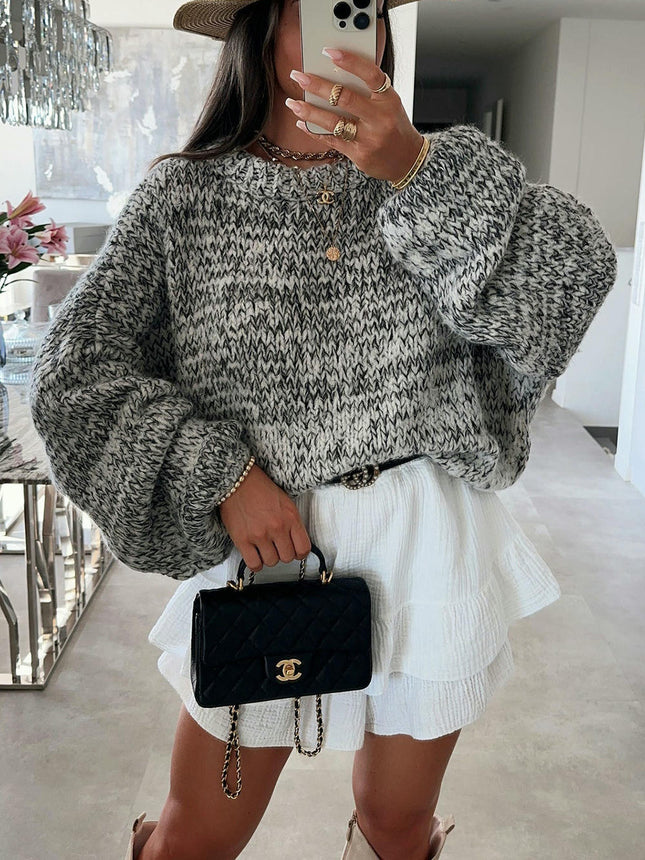 Loose Blended Pullover Sweater Women's Round Neck Autumn and Winter Long Sleeve Floral Top