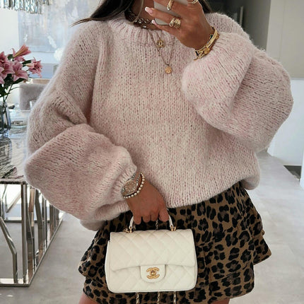Loose Blended Pullover Sweater Women's Round Neck Autumn and Winter Long Sleeve Floral Top