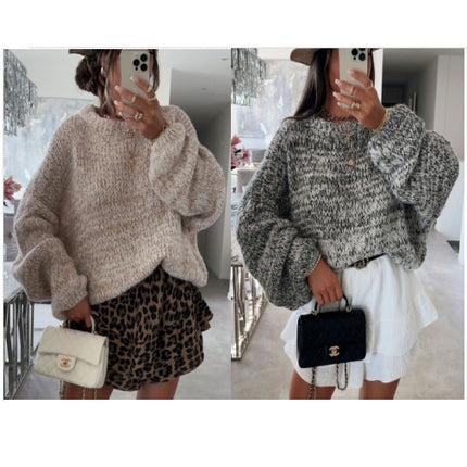 Loose Blended Pullover Sweater Women's Round Neck Autumn and Winter Long Sleeve Floral Top