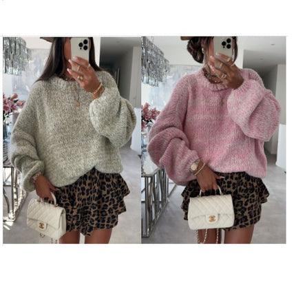 Loose Blended Pullover Sweater Women's Round Neck Autumn and Winter Long Sleeve Floral Top